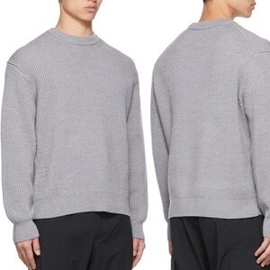 Theory Merino Wool Gray Ribbed Scotty Crewneck Sweater S